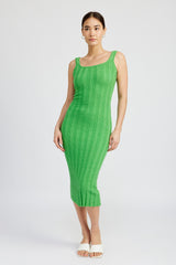 Green Wide Rib Knit Midi Dress