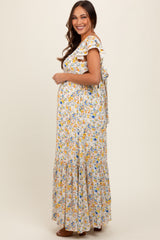 Multicolor Floral Crochet Accent Maternity Maxi Dress