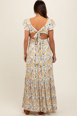 Multicolor Floral Crochet Accent Maternity Maxi Dress