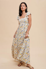 Multicolor Floral Crochet Accent Maternity Maxi Dress