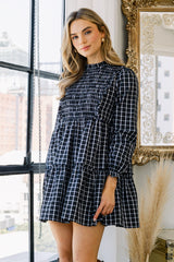 Black Plaid Babydoll Mini Dress