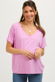 Pink Short Dolman Sleeve V-Neck Maternity Top