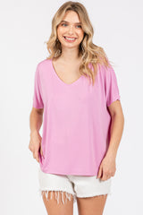 Pink Short Dolman Sleeve V-Neck Maternity Top