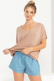 Beige Short Dolman Sleeve V-Neck Top