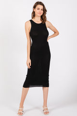 Black Sleeveless Ribbed Midi Dress