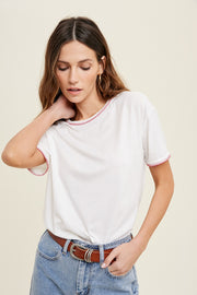 Ivory Embroidered Stitch Short Sleeve Top