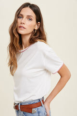 Ivory Embroidered Stitch Short Sleeve Top