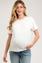 Ivory Embroidered Stitch Short Sleeve Maternity Top