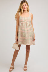 Pink Multi-Color Knit Gingham Sleeveless Maternity Dress