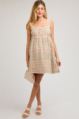 Pink Multi-Color Knit Gingham Sleeveless Maternity Dress