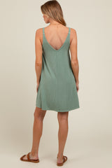 Sage Ribbed Sleeveless Front Seam Maternity Dress