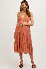 Rust Sleeveless Maternity Maxi Dress