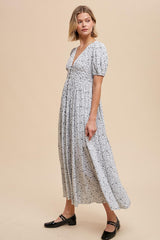 Ivory Floral Button Down Front Slit Maxi Dress