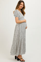 Ivory Floral Button Down Front Slit Maternity Maxi Dress