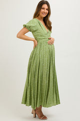 Sage Floral Button Down Front Slit Maternity Maxi Dress