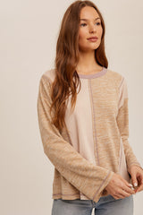 Taupe Mix Fabric Swing Hem Long Sleeve