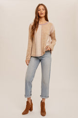 Taupe Mix Fabric Swing Hem Long Sleeve