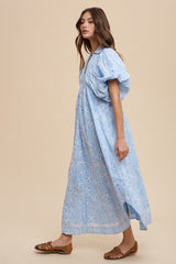 Sky Floral Print Smock Detail Maxi Dress