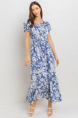 Blue Textured Ruffle Detailed Dress