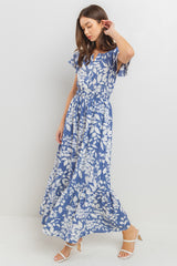 Blue Textured Ruffle Detailed Dress