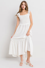 White Contrast Gauze Eyelet Lace Detail Maxi Dress