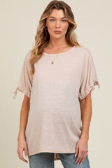 Beige Drawstring Dolman Sleeve Maternity Top