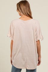 Beige Drawstring Dolman Sleeve Maternity Top