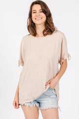 Beige Drawstring Dolman Sleeve Maternity Top