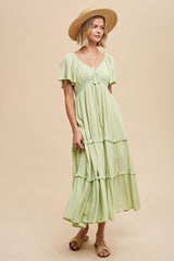 Sage Crochet Lace Tiered Ruffle Maternity Maxi Dress