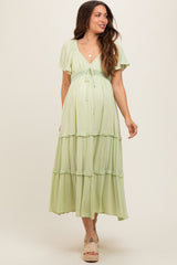 Sage Crochet Lace Tiered Ruffle Maternity Maxi Dress