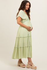 Sage Crochet Lace Tiered Ruffle Maternity Maxi Dress