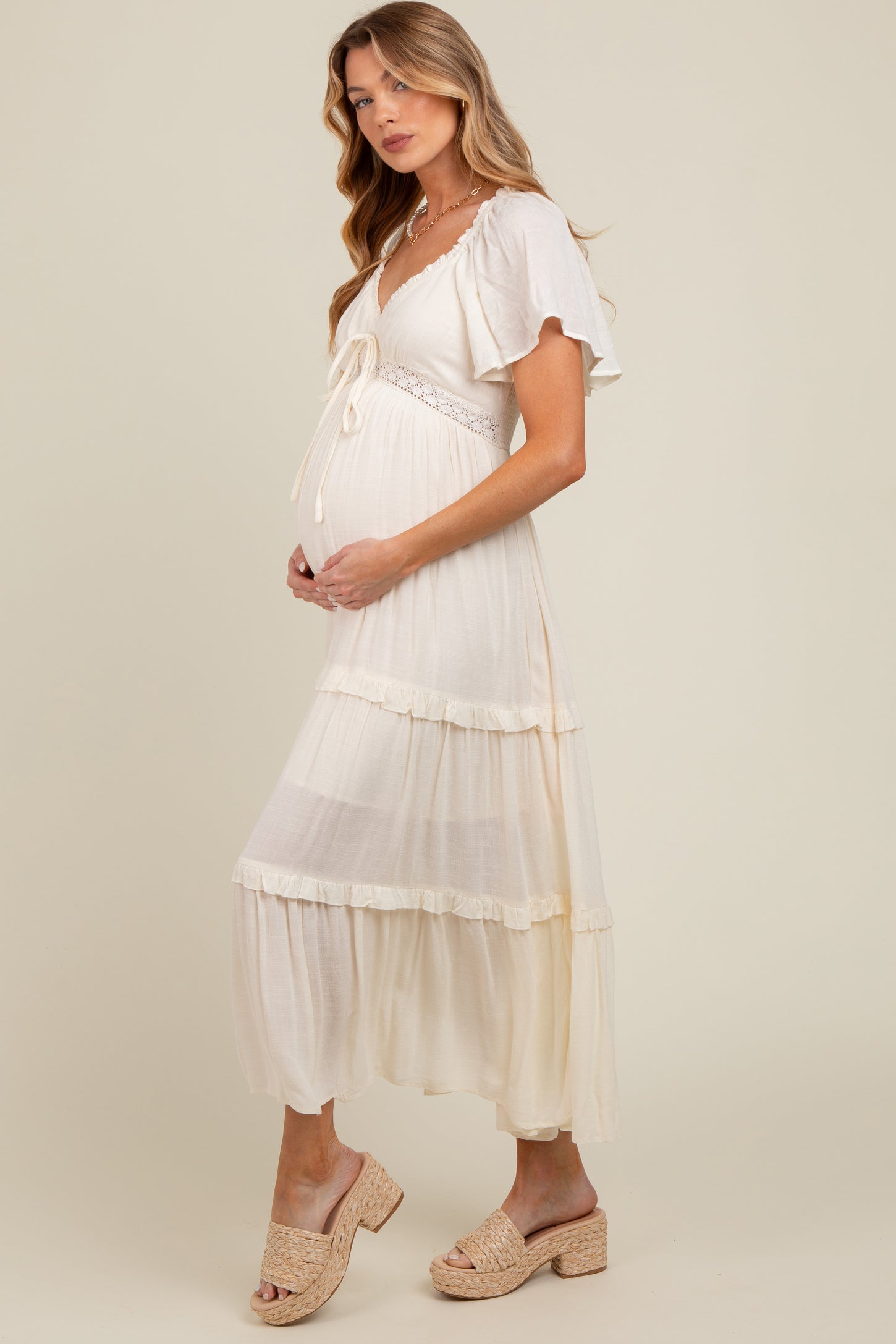 Roxana Tiered Babydoll Dress (Cream Stripes)