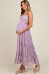 Lavender Floral Open Back Maternity Maxi Dress