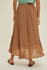 Hazelnut Button-Up Midi Skirt With Drawstring