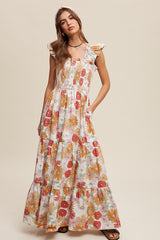 Ivory Floral Smocked Tiered Maternity Maxi Dress