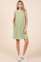 Sage Ribbed Sleeveless Pocketed Maternity Dress