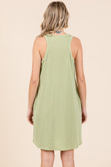 Sage Ribbed Sleeveless Pocketed Dress