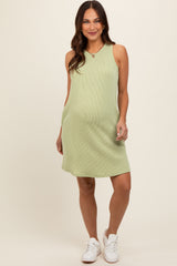 Sage Ribbed Sleeveless Pocketed Maternity Dress