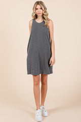 Charcoal Ribbed Sleeveless Pocketed Maternity Dress