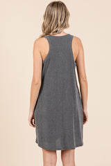 Charcoal Ribbed Sleeveless Pocketed Dress