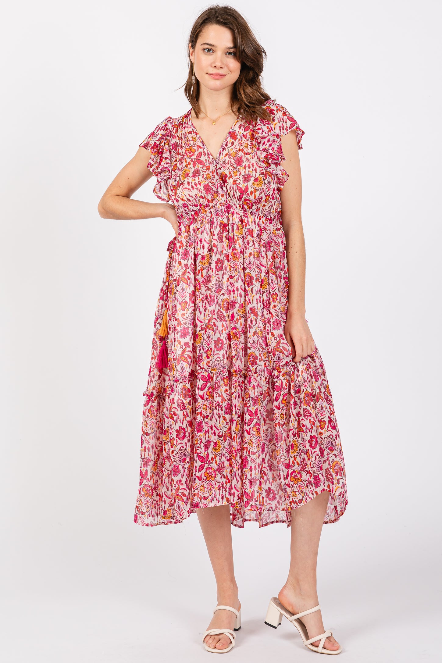 Nursing Floral Print Ruffle Hem Short-sleeve Dress