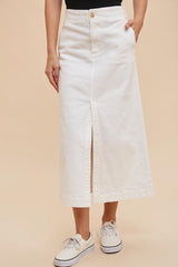 Off White Stretch Twill Pencil Skirt