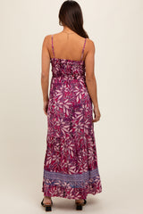 Purple Floral Strapless Front Tie Knot Maternity Maxi Dress