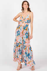 Light Blue Floral Sleeveless Maxi Dress