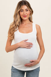 White Sleeveless Ribbed Square Neck Maternity Top