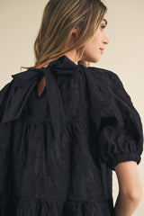 Black Organza Jacquard Babydoll Dress