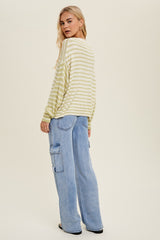 Cream Lime Multi-Striped Lightweight Sweater