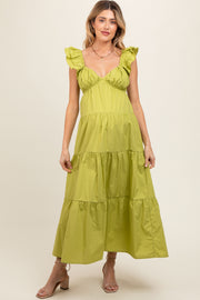 Lime Flutter Sleeve Tiered Maternity Maxi Dress