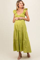 Lime Flutter Sleeve Tiered Maternity Maxi Dress