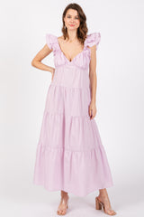 Lavender Flutter Sleeve Tiered Maxi Dress